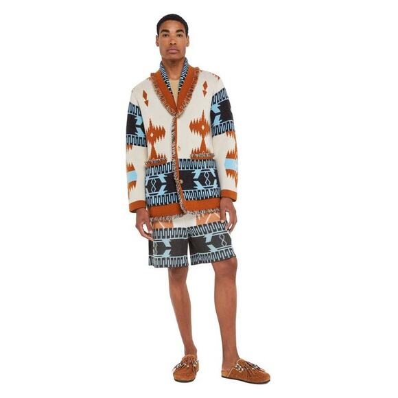 ALANUI Mens Icon Jacquard Cardigan Cashmere Sweater in Chalk Pecan L - Picture 6 of 6